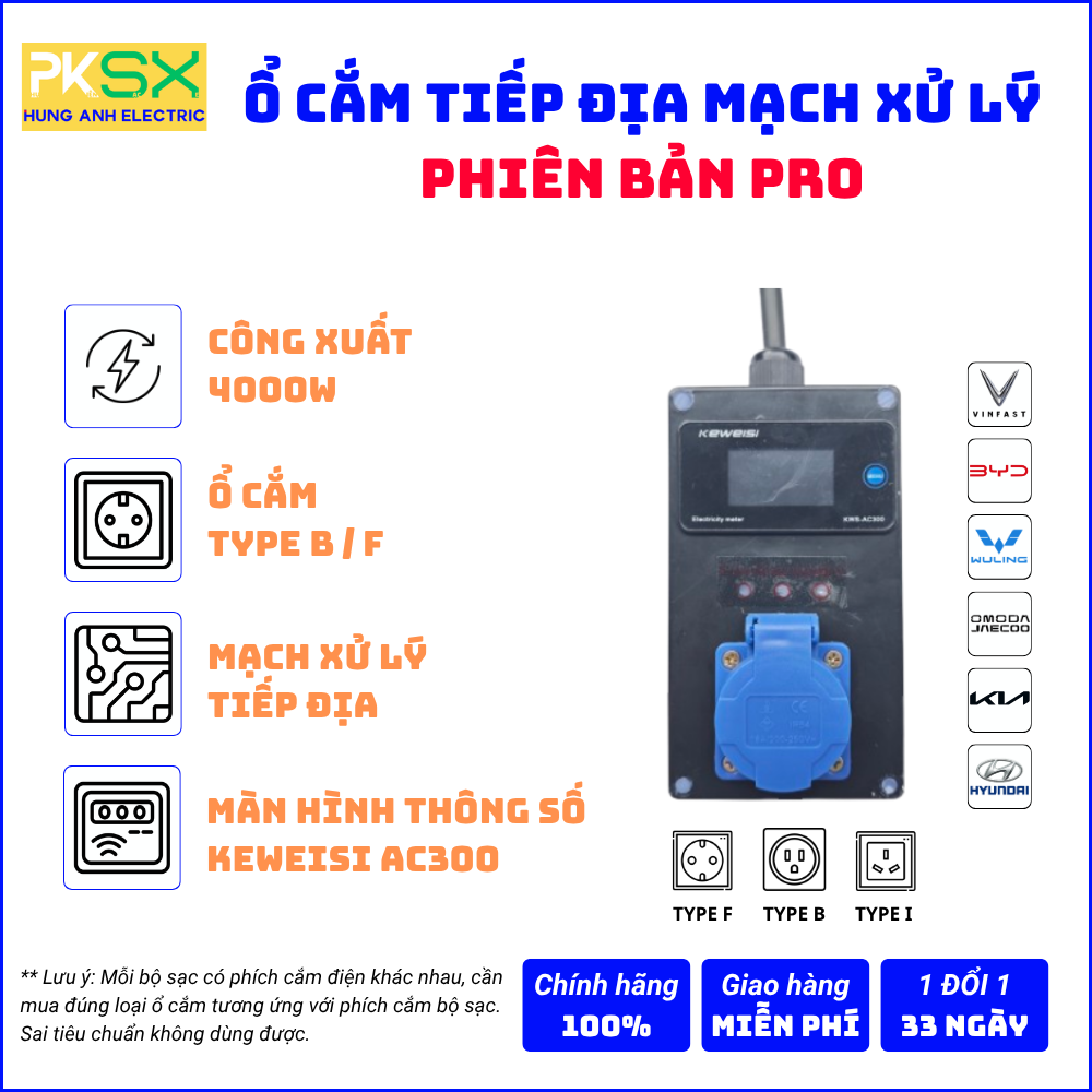 Ổ Cắm Tiếp Địa Mạch Xử Phiên Bản PRO (Professional) – Chuyên Dùng Cho Xe Ô Tô Điện JAECOO J5 J7, VinFast, BYD & Các Dòng EV khác | Dây cáp CVV 2x2.5mm