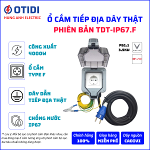 Ổ cắm tiếp địa dây thật TYPE F ổ cắm tiêu chuẩn Châu Âu, Hàn Quốc | TDT-IP67.F | Dành cho xe điện BYD, VINFAS ( sạc AC 2.2kw và 3.5kw )